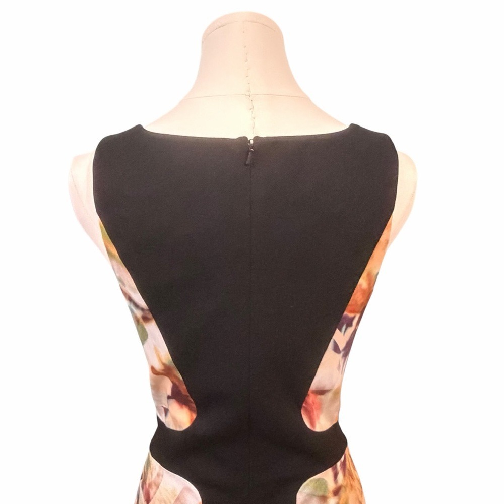 Black Halo Sheath Dress Sleeveless Color Block Floral Printed Fitted Size 2 - Picture 5 of 16